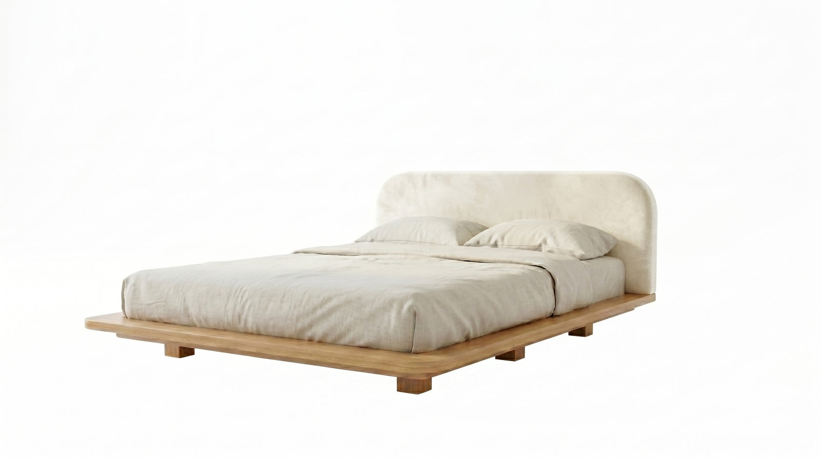 Łóżko lewitujące Eyko Bora 200 × 200 cm, buk, zagłówek ecru