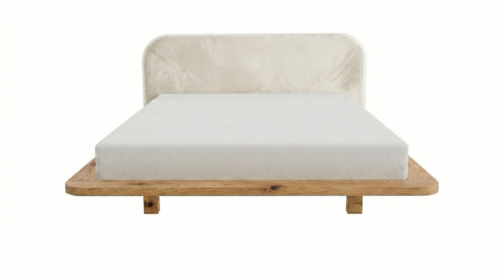 Łóżko lewitujące Eyko Bora 200 × 200 cm, dąb dziki, zagłówek ecru