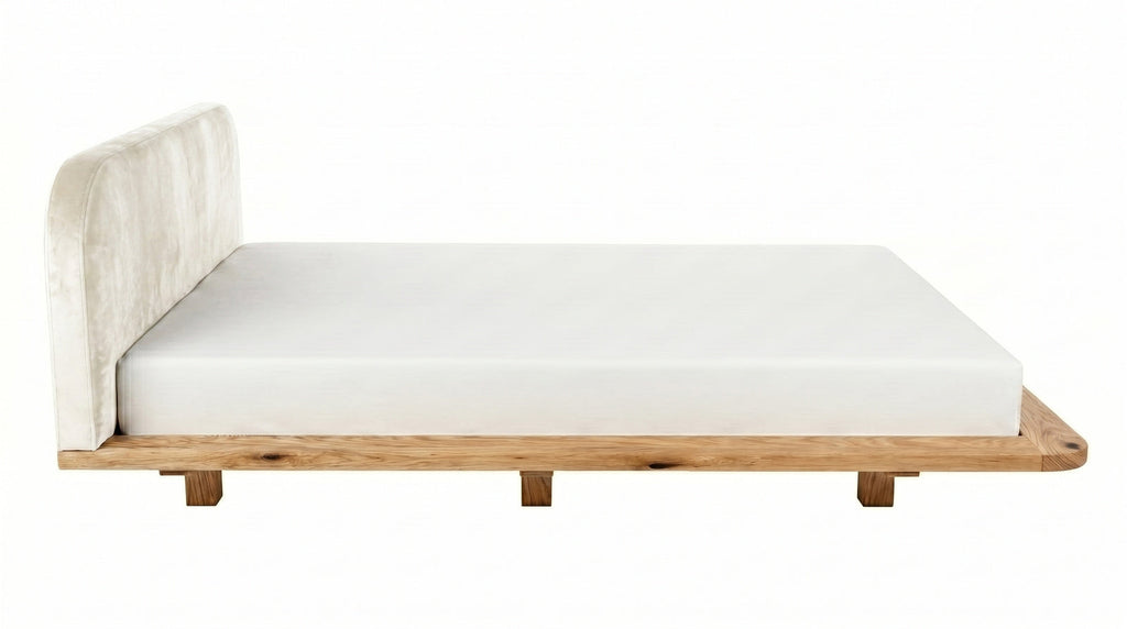 Łóżko lewitujące Eyko Bora 160 × 200 cm, dąb dziki, zagłówek ecru