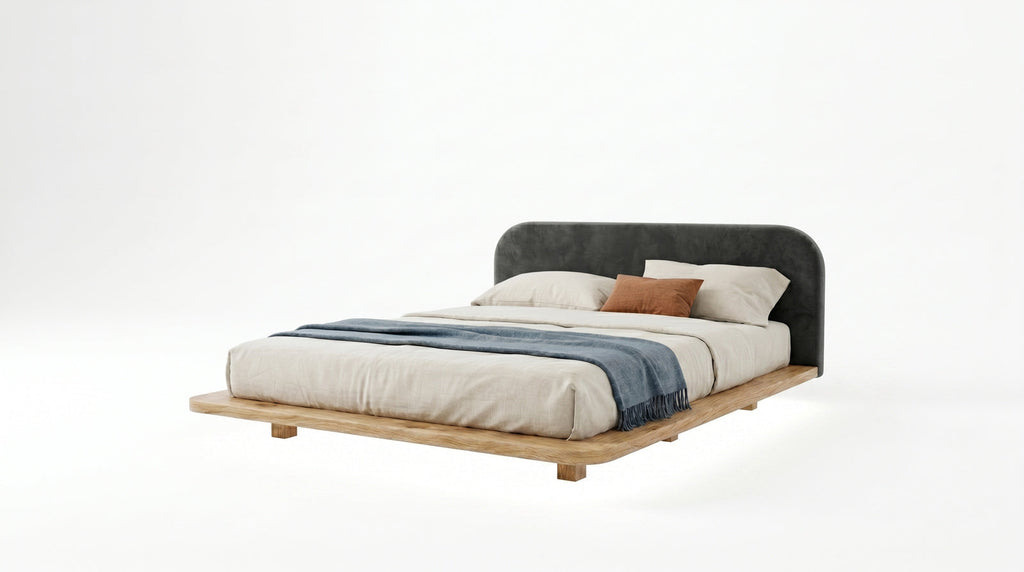 Łóżko lewitujące Eyko Bora 140 × 200 cm, dąb dziki, zagłówek czarny
