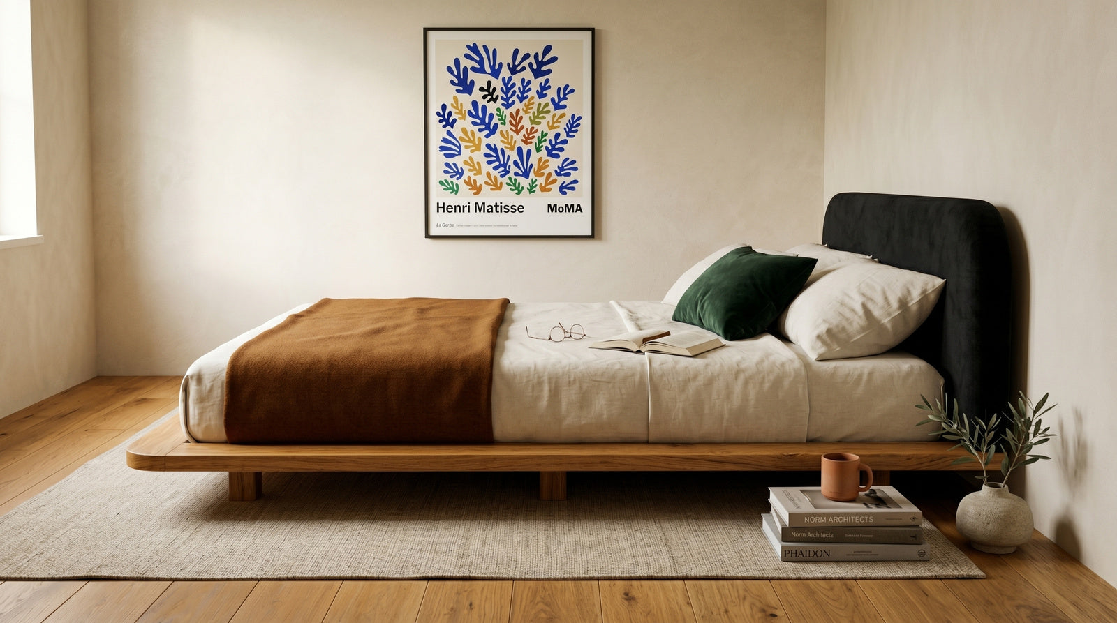Łóżko lewitujące Eyko Bora 180 × 200 cm, dąb dziki, zagłówek czarny