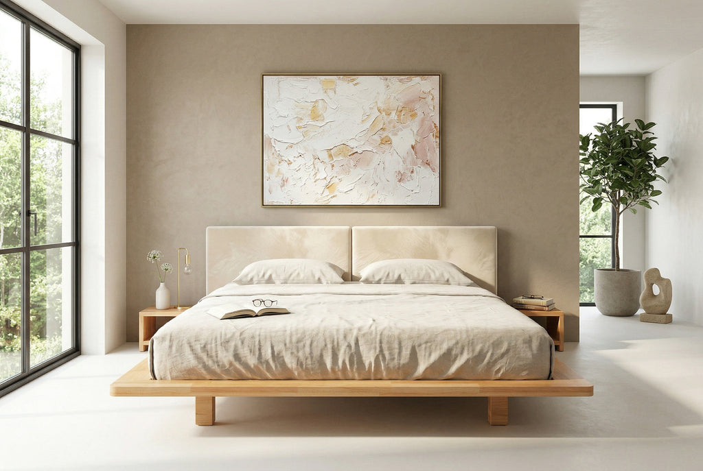 Łóżko lewitujące Eyko Hvar 180 × 200 cm, buk, zagłówek ecru