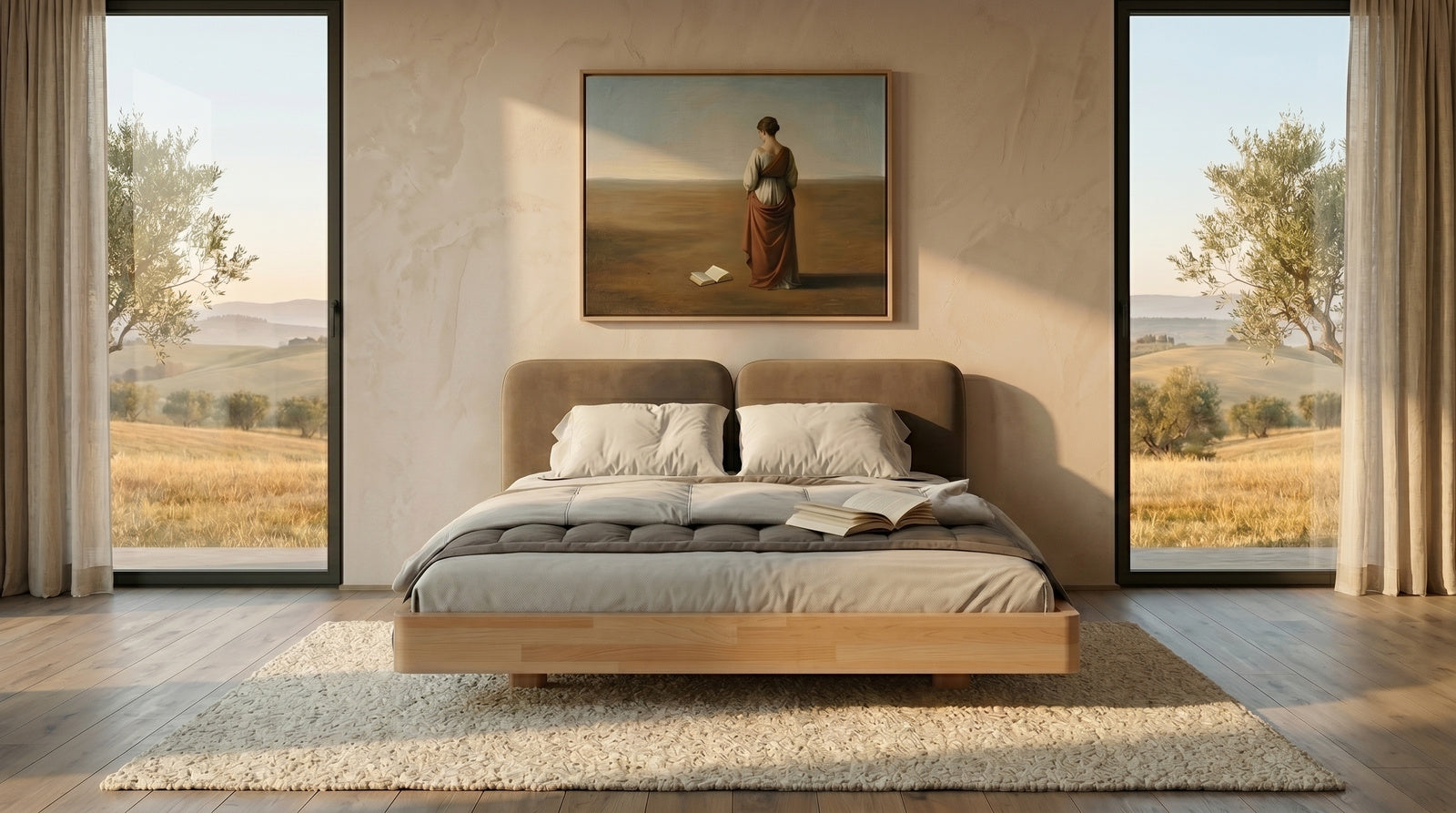 Łóżko lewitujące Eyko Maui 140 × 200 cm, buk, zagłówek brązowy