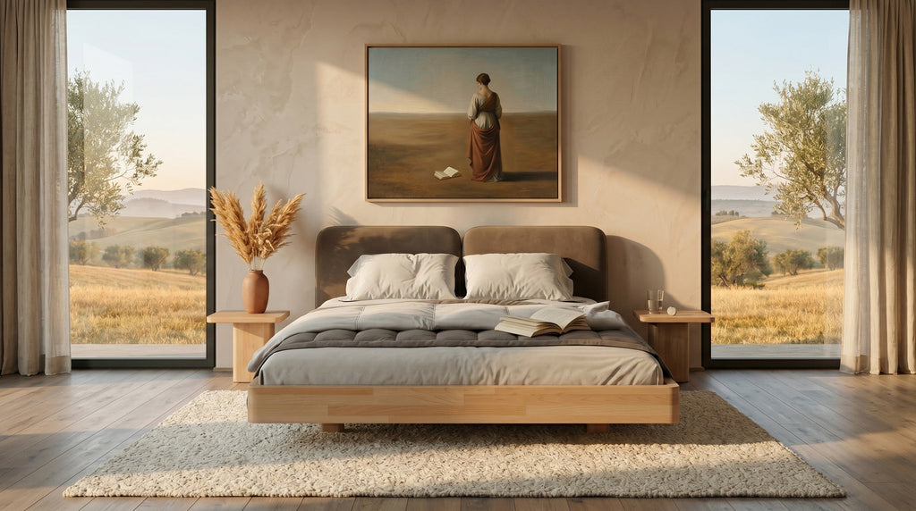 Łóżko lewitujące Eyko Maui 180 × 200 cm, buk, zagłówek brązowy