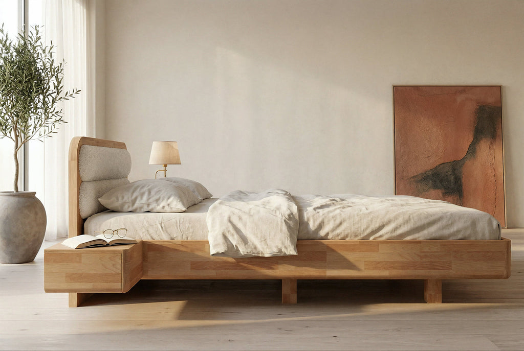 Łóżko lewitujące Eyko Ponza 180 × 200 cm, buk, zagłówek biały